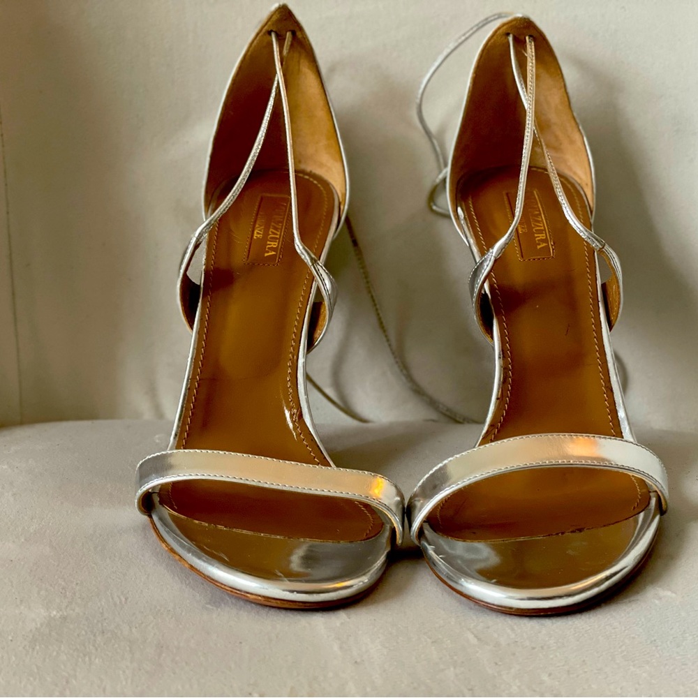 Aquazzura Pirenze Open Toe, Silver metallic, “Linda Sandals” 41 EU - 9.5 / 10 US